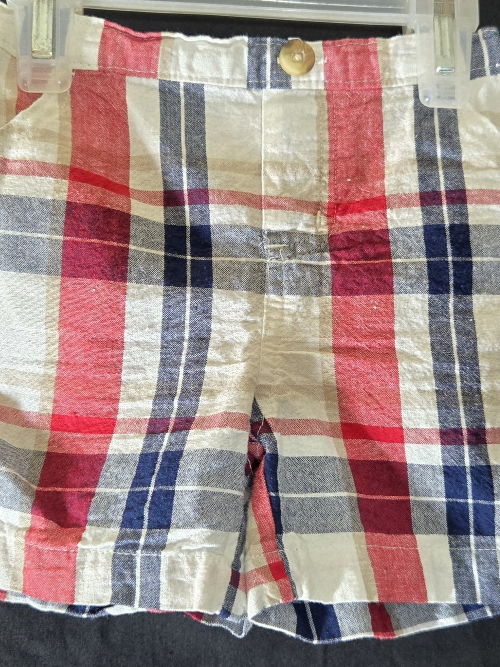 Fisher Price Little Mans Plaid Cotton  Shorts — Red, Navy & White #641